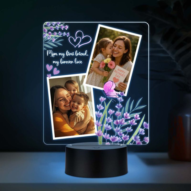 Personalized Mom “My First Friend” Engraved Night Lamp with Automatic Color Changing Light & USB Powered